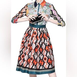 Colorful Long-Sleeved Midi Dress